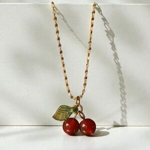 Delicate Gold Cherry Pendant Necklace